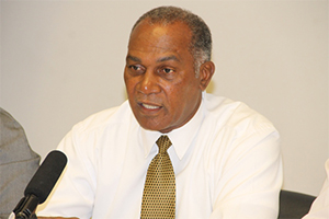 Premier of Nevis and Minister responsible for Disaster Management Hon. Vance Amory delivering remarks at the launching ceremony of the Nevis Disaster Management Department Application at the Emergency Operating Centre on July 22, 2014